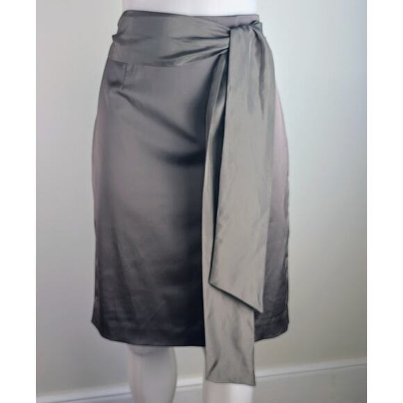 Anne Taylor Pencil Skirt 6 Gray Satin Elegant Evening Bow Sash Event Holiday NEW - Picture 2 of 10